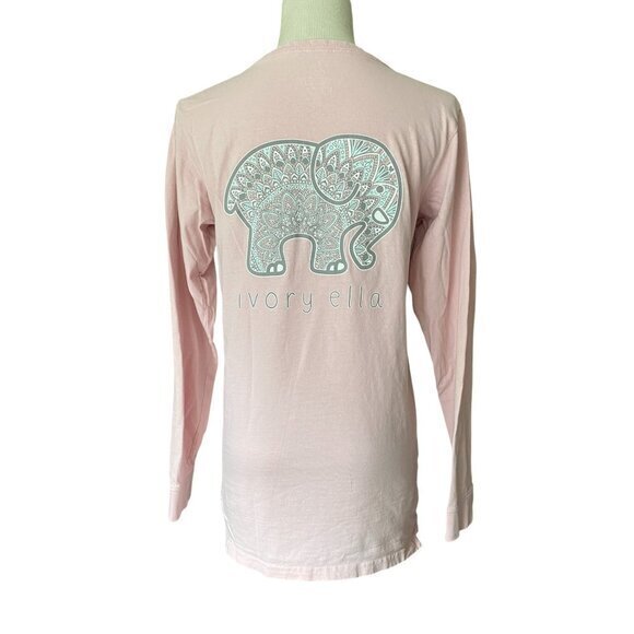 ivory ella Tops - Ivory Ella - Long Sleeve Light Pink with Teal Paisley Logo - Size S